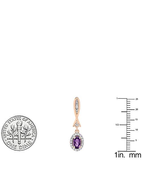 Dazzlingrock Collection 10K 6X4 MM Each Oval Gemstone & Round White Diamond Ladies Dangling Drop Earrings, Rose Gold