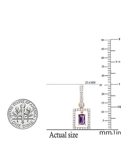 Dazzlingrock Collection 3.5MM X 4.5MM Emerald Shape Gemstone & Round White Diamond Ladies Huggies Dangling Earrings, Available in Various Gemstones in 10K/14K/18K Gold