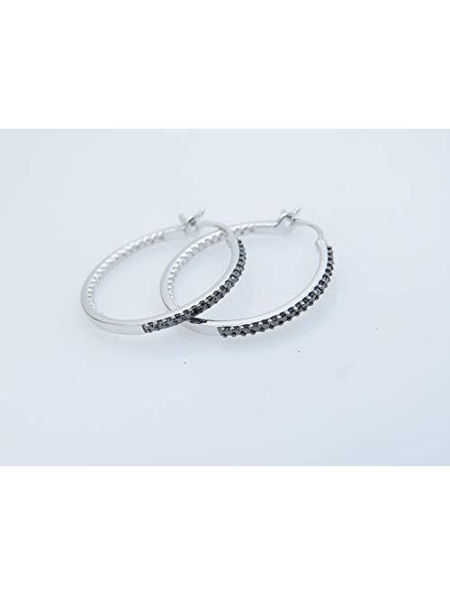 Dazzlingrock Collection 0.20 Carat (ctw) Round Cut Black Diamond Ladies Hoop Earrings 1/5 CT, Sterling Silver