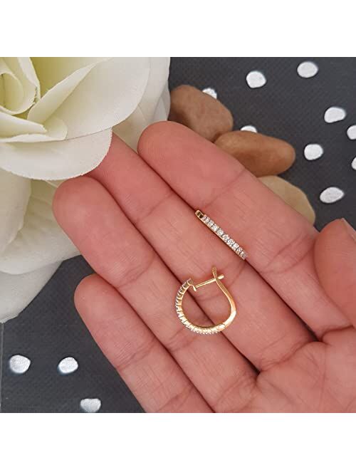 Dazzlingrock Collection Round White Diamond Timeless Tiny Dainty Hoop Earring for Women 1/4 CT (0.25 ctw, Color I-J), Available in 10K/14K/18K Gold