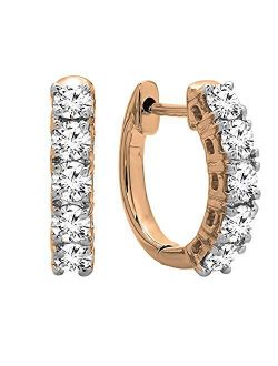 Collection 0.50 Carat (ctw) 10K Gold Real Round Cut White Diamond Ladies Huggies Hoop Earrings