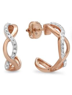 Collection 0.25 Carat (ctw) 14K Gold Real Round Diamond Ladies Swirl J Shaped Hoop Earrings 1/4 CT
