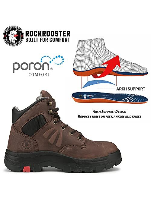 ROCKROOSTER Soft Toe Work Boots for Men, Arch Support, Rubber Sole, Electrical Hazard, Comfortable Waterproof Safety Boots