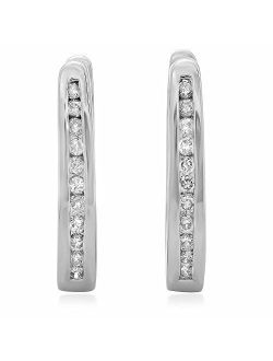 Collection 0.25 Carat (ctw) 10K Gold Round Cut Diamond Ladies Hoop Earrings 1/4 CT