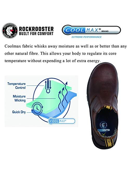 ROCKROOSTER Soft Toe Work Boots for Men, 6'' Slip On Lace Less Oiled Leather Chelsea Boots, Arch Support, Coolmax, ASTM F2892-18 EH, AK224 Brown