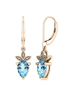 Collection 9X6 mm Each Pear Gemstone Ladies Strawberry Shape Three Leaf Beaded Dangling Fruit Earrings, Available in Various Metal 10K/14K/18K Gold