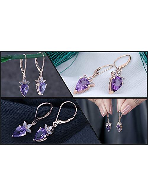Dazzlingrock Collection 9X6 mm Each Pear Gemstone Ladies Strawberry Shape Three Leaf Beaded Dangling Fruit Earrings, Available in Various Metal 10K/14K/18K Gold