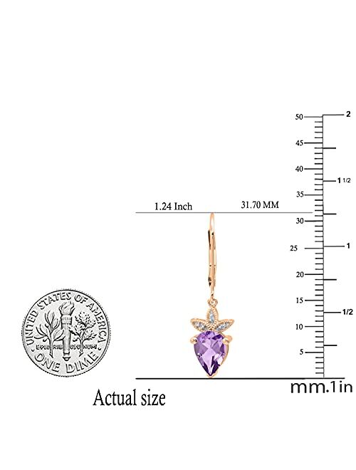 Dazzlingrock Collection 9X6 mm Each Pear Gemstone Ladies Strawberry Shape Three Leaf Beaded Dangling Fruit Earrings, Available in Various Metal 10K/14K/18K Gold