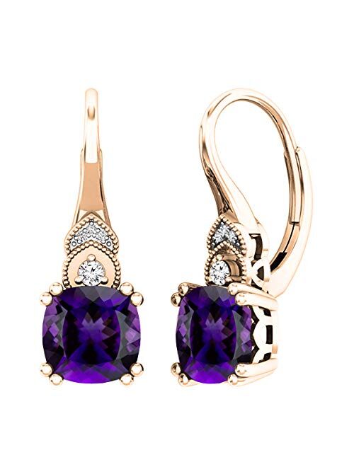 Dazzlingrock Collection 10K 8 MM Each Cushion Gemstone & Round Diamond Halo Hoop Earrings, Rose Gold