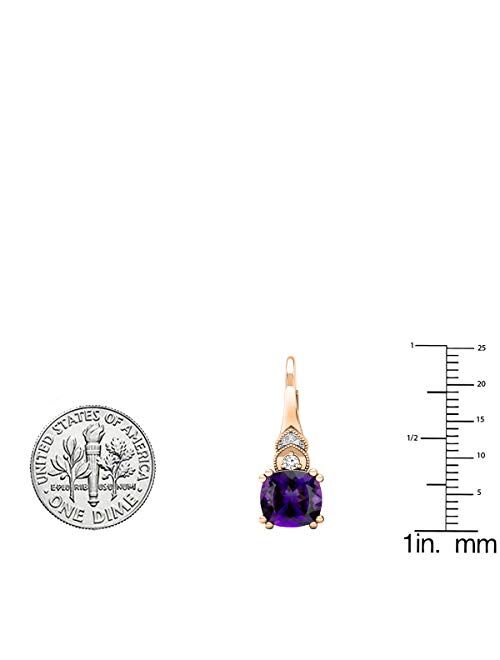 Dazzlingrock Collection 10K 8 MM Each Cushion Gemstone & Round Diamond Halo Hoop Earrings, Rose Gold