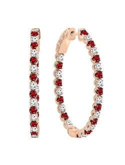 Collection 10K Round Gemstone & White Diamond Ladies Hoop Earrings, Rose Gold