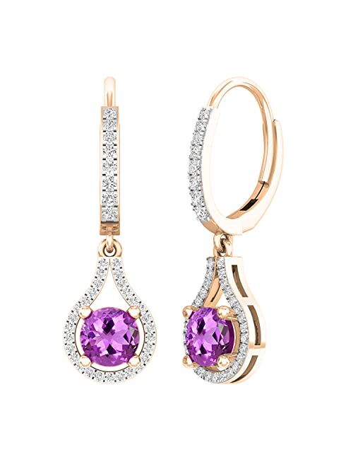 Dazzlingrock Collection 5.5 MM Round Gemstone & White Diamond Ladies Teardrop Frame Dangling Drop Earrings, Available in Various Gemstones in 10K/14K/18K Gold
