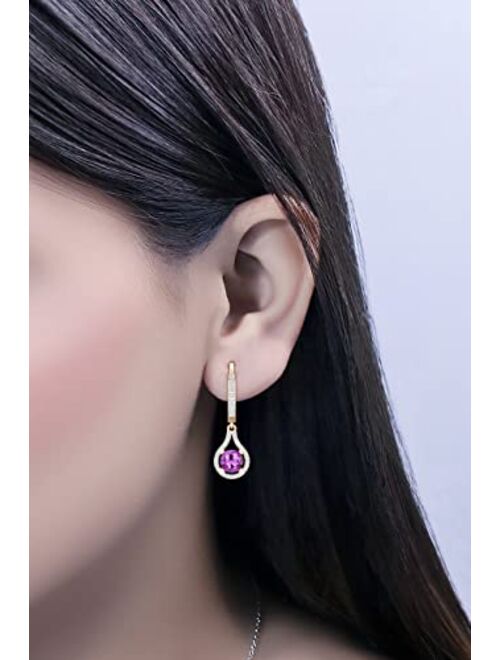Dazzlingrock Collection 5.5 MM Round Gemstone & White Diamond Ladies Teardrop Frame Dangling Drop Earrings, Available in Various Gemstones in 10K/14K/18K Gold