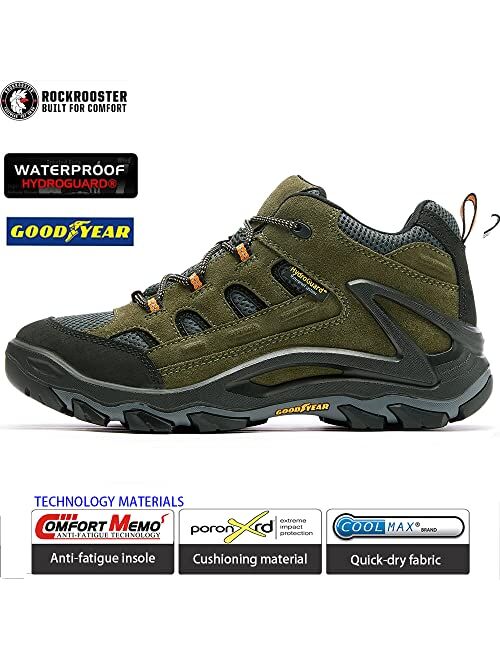 ROCKROOSTER Men's Waterproof Hiking Boots Lightweight Mid Ankle Trekking Backpacking Outdoor Tactical Combat Mountaineering Boots