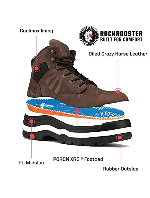 Rockrooster Garland Men's Work Boots, Comfort Memo Tech, Arch Support, Safety Boots for Men, AK426 AK436 AK428