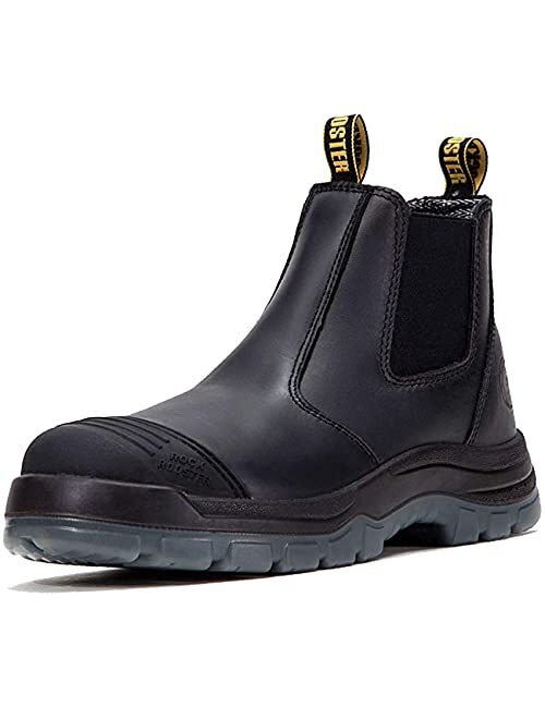ROCKROOSTER Work Boots for Men, 6 in Steel/Soft Toe Slip on Waterproof Mens Work Boots