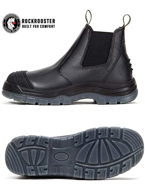 ROCKROOSTER Work Boots for Men, 6 in Steel/Soft Toe Slip on Waterproof Mens Work Boots