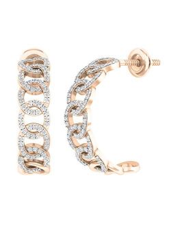 Collection 0.30 Carat (ctw) 10K Gold Round White Diamond Ladies Hoop Earrings 1/3 CT