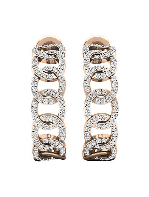 Dazzlingrock Collection 0.30 Carat (ctw) 10K Gold Round White Diamond Ladies Hoop Earrings 1/3 CT