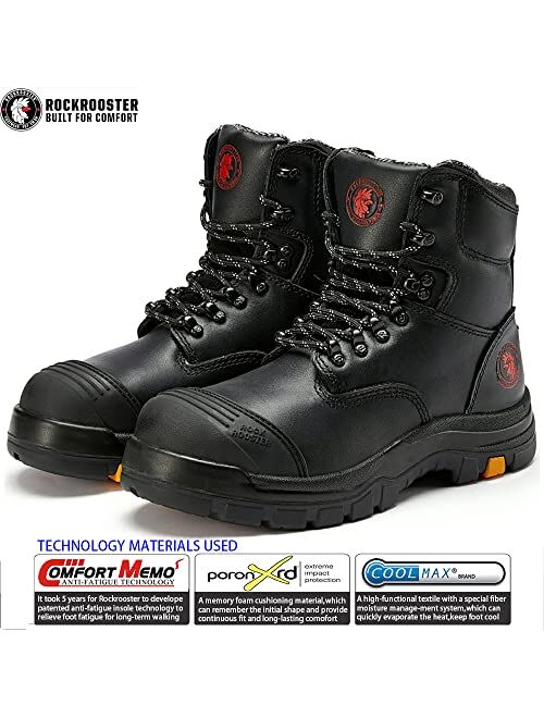 ROCKROOSTER 7“ Steel Toes Shoes Work Boots with Side Zipper for Men Women Breathable and Sneakers Non Slip Industrial Construction Work Saftey Shoes
