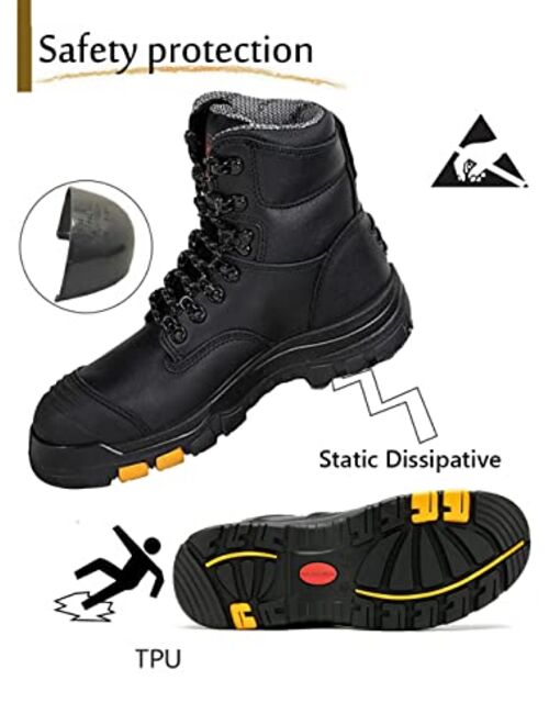 ROCKROOSTER 7“ Steel Toes Shoes Work Boots with Side Zipper for Men Women Breathable and Sneakers Non Slip Industrial Construction Work Saftey Shoes