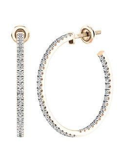 Collection 0.85 Carat (ctw) Round White Diamond Ladies In and Out Huggies Hoop Earrings, Gold