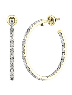 Collection 0.85 Carat (ctw) Round White Diamond Ladies In and Out Huggies Hoop Earrings, Gold