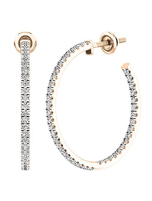 Dazzlingrock Collection 0.85 Carat (ctw) Round White Diamond Ladies In and Out Huggies Hoop Earrings, Gold