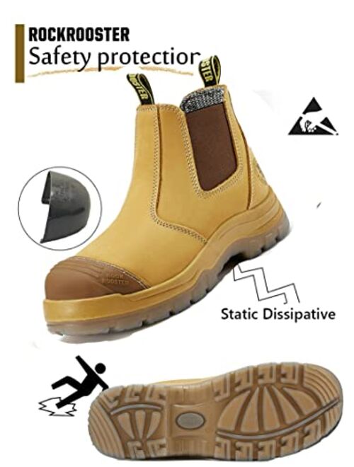 ROCKROOSTER Men's 6“Chelsea Steel Toe Water Resistant Work Boots Electric Hazard Puncture Risistant Sneaker Non Slip Industrial Construction Static Dissipative Work Safte