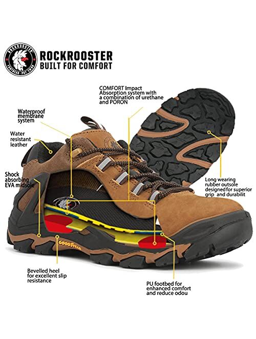 Rockrooster ROCKOOSTER Men's Waterproof Hiking Boots Lightweight Trekking Backpacking Outdoor Tactical Combat Mountaineering Boots