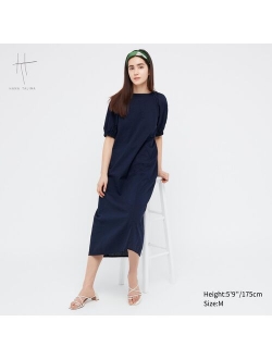 Textured Cotton Volume Sleeve Dress (Hana Tajima)
