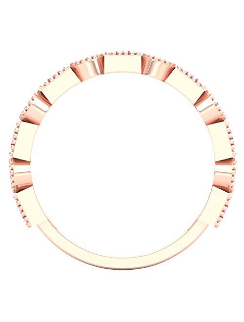 Dazzlingrock Collection 14K Gold Princess Cut Pink Sapphire & Round White Diamond Ladies Vintage Style Stackable Wedding Band