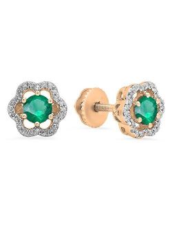 Collection 10K 4 MM Each Round Lab Created Gemstone & Round Diamond Ladies Stud Earrings, Rose Gold