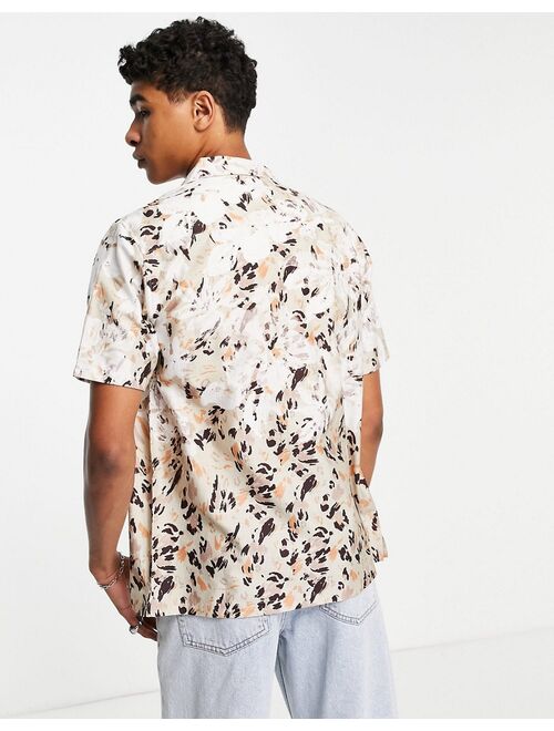 Topman animal floral print shirt in stone