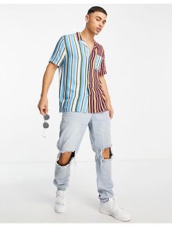 short sleeve spliced stripe shirt in multi