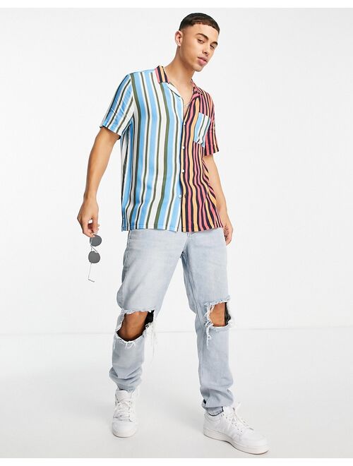 Topman short sleeve spliced stripe shirt in multi