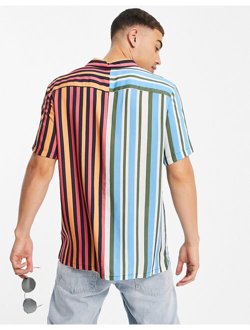 Topman short sleeve spliced stripe shirt in multi