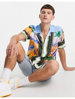 short sleeve shirt with palms placement print in multi