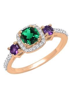 Collection 10K 5 MM Cushion Lab Created Gemstone & Diamond Ladies Engagement Ring, Rose Gold