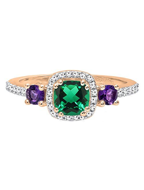 Dazzlingrock Collection 10K 5 MM Cushion Lab Created Gemstone & Diamond Ladies Engagement Ring, Rose Gold