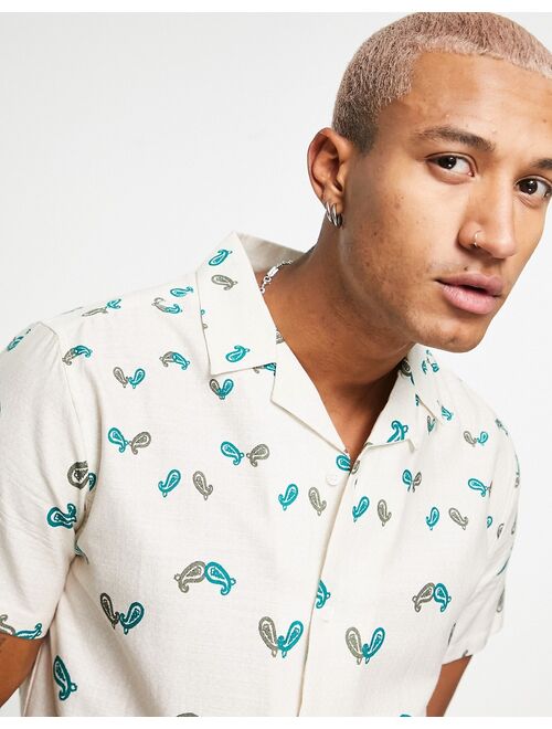 Topman revere shirt with paisley print in beige