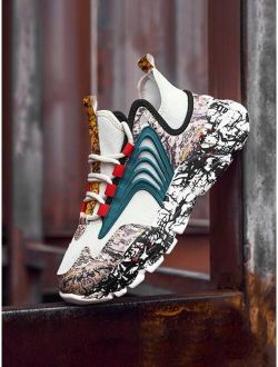Men Colorblock Lace Up Decor Knit Chunky Sneakers