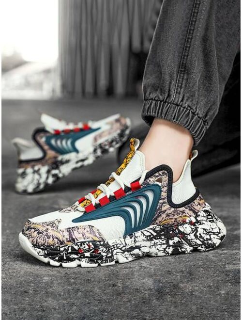 Shein Men Colorblock Lace Up Decor Knit Chunky Sneakers