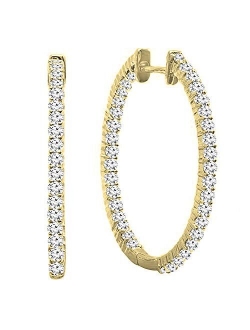 Collection 0.85 Carat (ctw) Round Blue & White Diamond Ladies Huggies Hoop Earrings, Available in 10K/14K/18K Gold