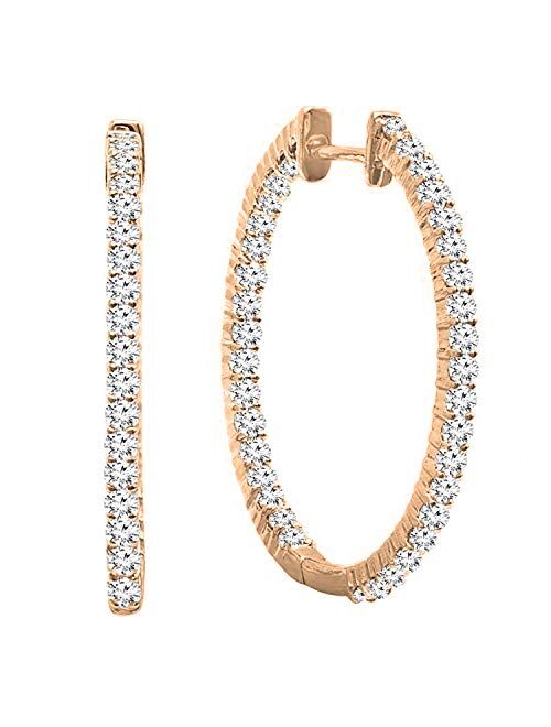 Dazzlingrock Collection 0.85 Carat (ctw) Round Blue & White Diamond Ladies Huggies Hoop Earrings, Available in 10K/14K/18K Gold