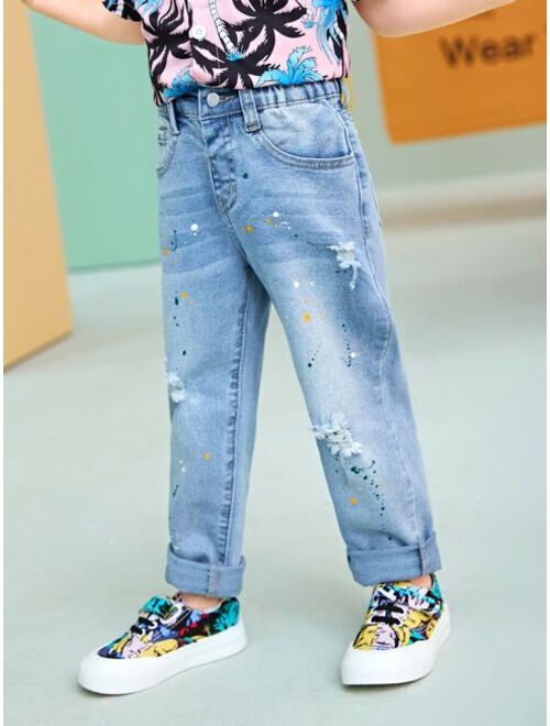 Shein Toddler Boys Splatter Print Ripped Jeans