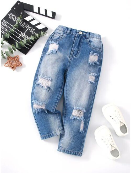 Shein Toddler Boys Ripped Frayed Bleach Wash Jeans