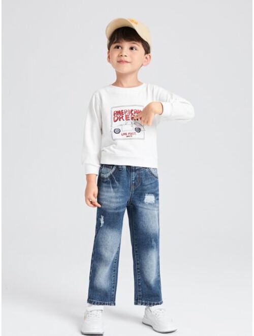 SHEIN Toddler Boys Ripped Straight Leg Jeans
