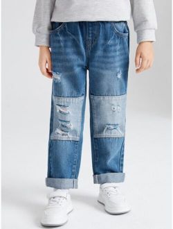 Toddler Boys Cut And Sew Ripped Jeans