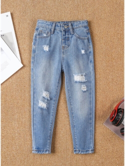 Toddler Boys Ripped Frayed Bleach Wash Jeans